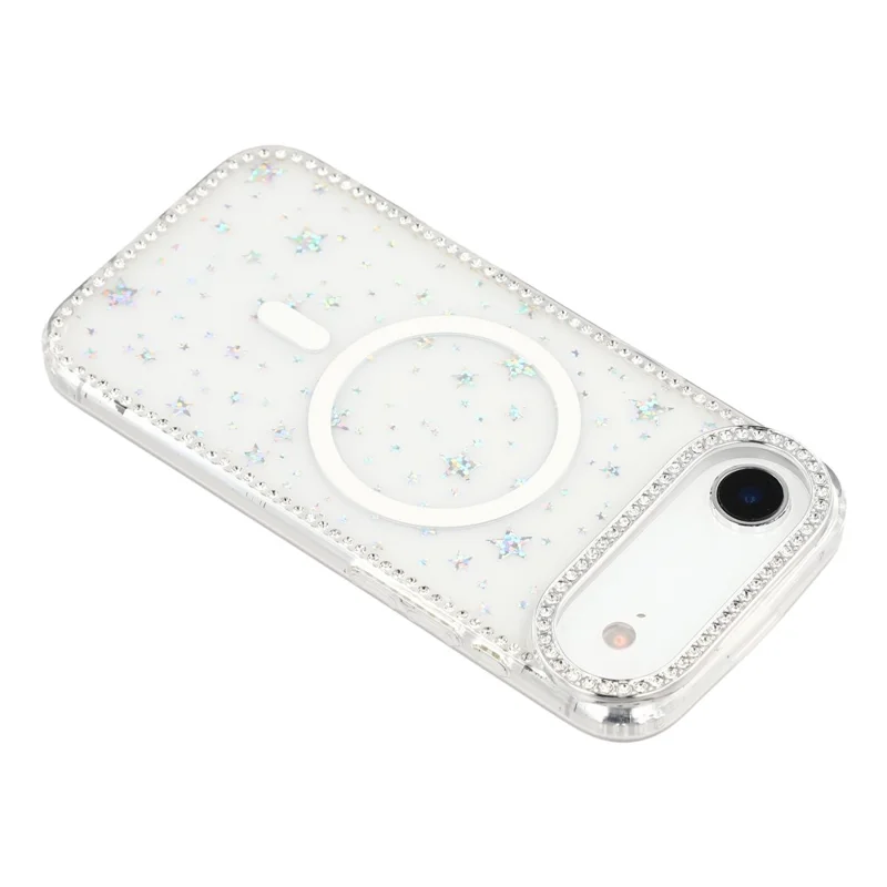 Für iPhone Air Hülle kompatibel mit MagSafe Strass-Rand funkelt Rückseite TPU + PC IMD Handytasche - Sternenklar Transparent