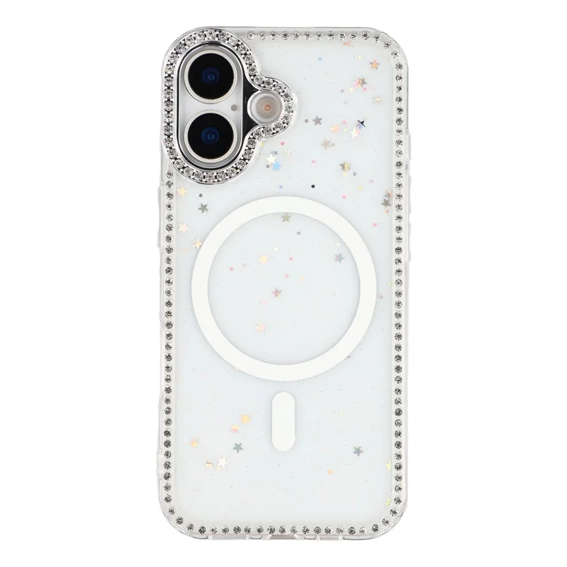 For iPhone 17 Case Compatible with MagSafe Rhinestone Edge Glitter Back TPU + PC IMD Phone Cover - Glitter Star