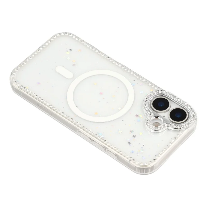 For iPhone 17 Case Compatible with MagSafe Rhinestone Edge Glitter Back TPU + PC IMD Phone Cover - Glitter Star