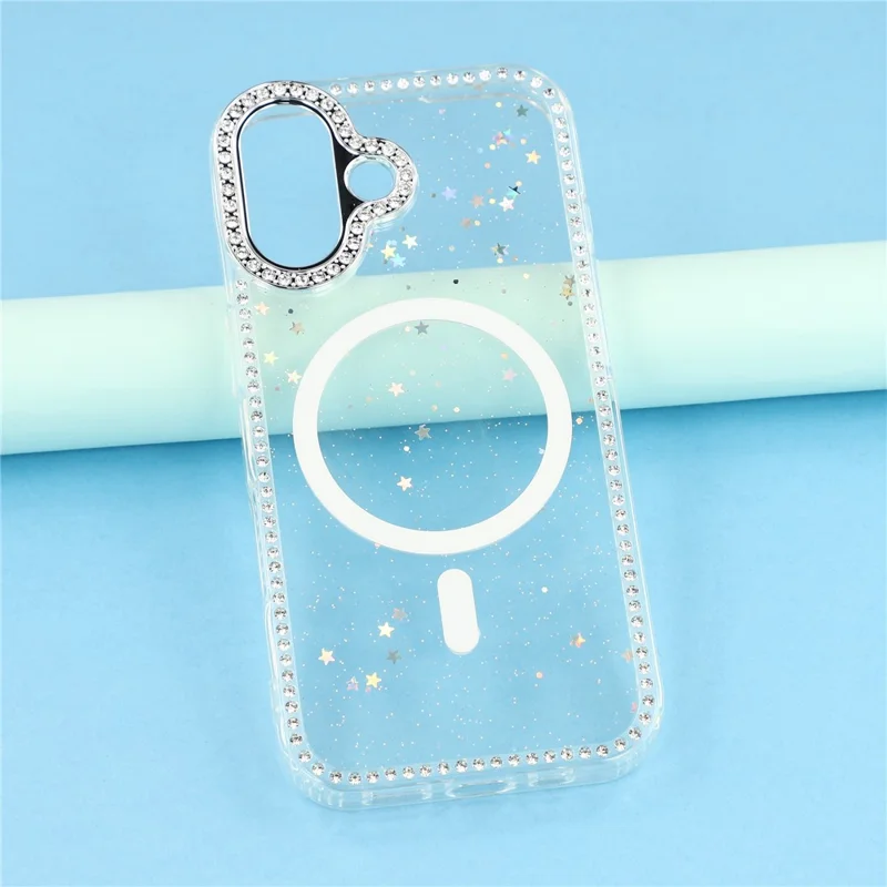 For iPhone 17 Case Compatible with MagSafe Rhinestone Edge Glitter Back TPU + PC IMD Phone Cover - Glitter Star