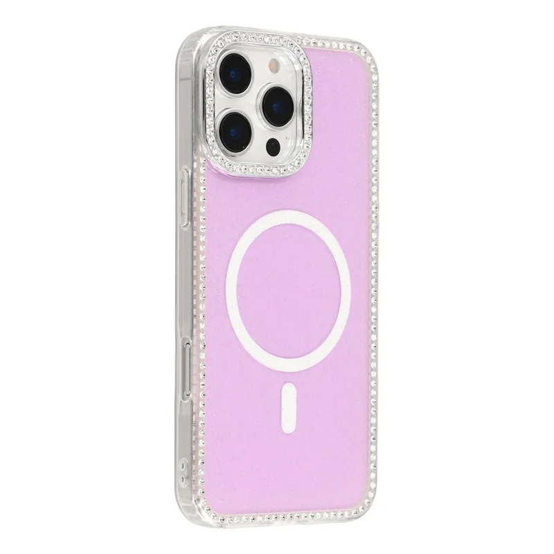 For iPhone 16 Pro Max Case Compatible with MagSafe Rhinestone Edge Glitter Back TPU + PC IMD Phone Cover - Glitter Light Purple