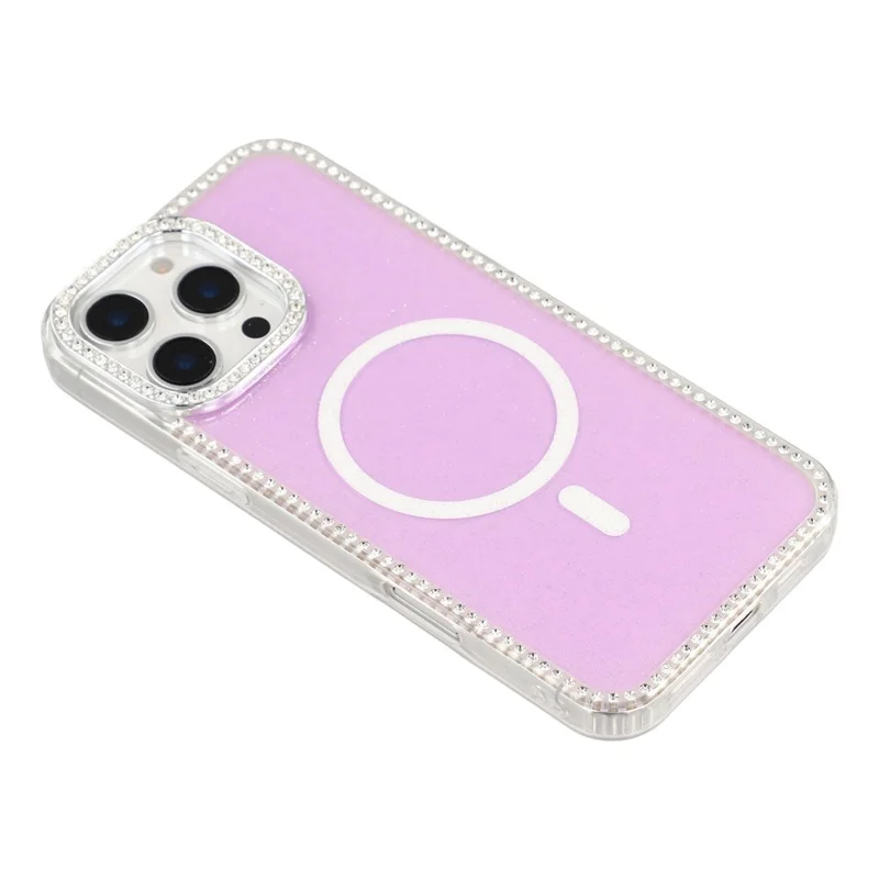 For iPhone 16 Pro Max Case Compatible with MagSafe Rhinestone Edge Glitter Back TPU + PC IMD Phone Cover - Glitter Light Purple