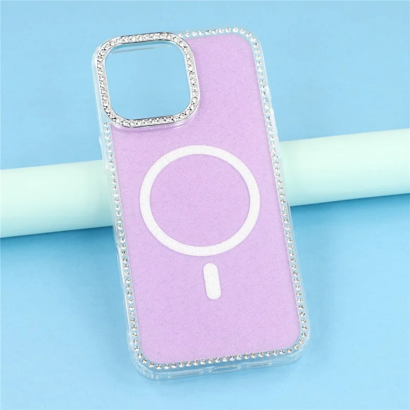For iPhone 16 Pro Max Case Compatible with MagSafe Rhinestone Edge Glitter Back TPU + PC IMD Phone Cover - Glitter Light Purple
