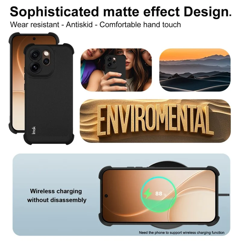 IMAK For Oppo Reno15 Pro 5G Case TPU Phone Cover Airbag Shockproof Protection - Matte Black