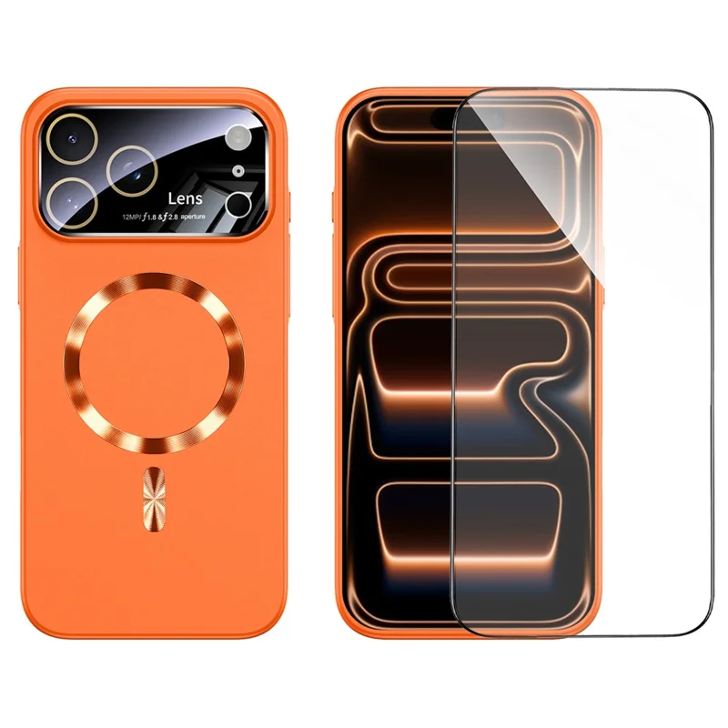 For iPhone 17 Pro Case CD Ring Magnetic TPU Phone Cover with Full Lens Guard / Screen Film - Orange