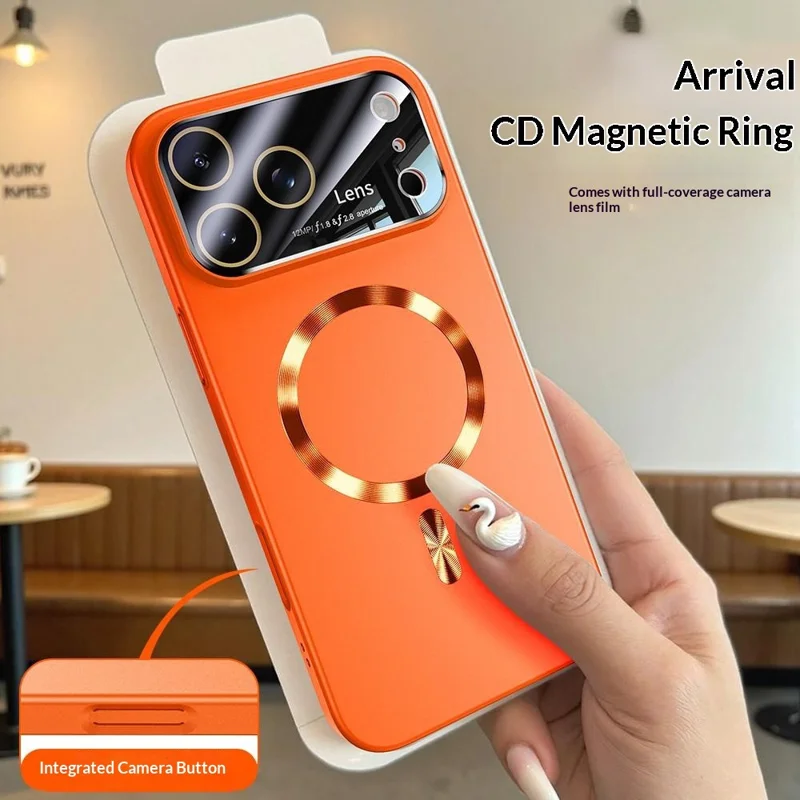 For iPhone 17 Pro Case CD Ring Magnetic TPU Phone Cover with Full Lens Guard / Screen Film - Orange