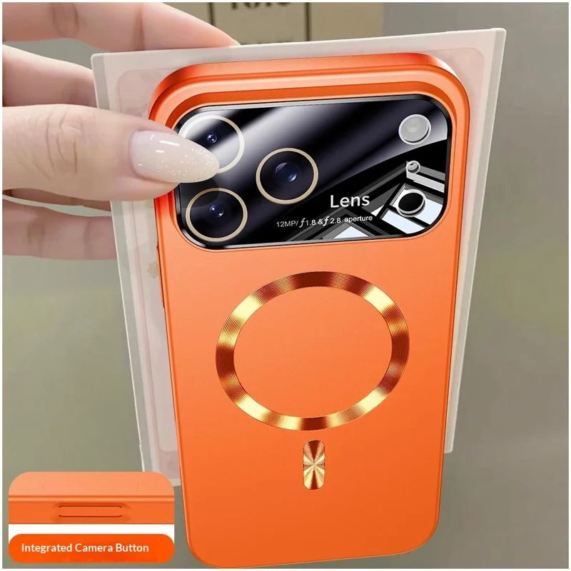 For iPhone 17 Pro Case CD Ring Magnetic TPU Phone Cover with Full Lens Guard / Screen Film - Orange