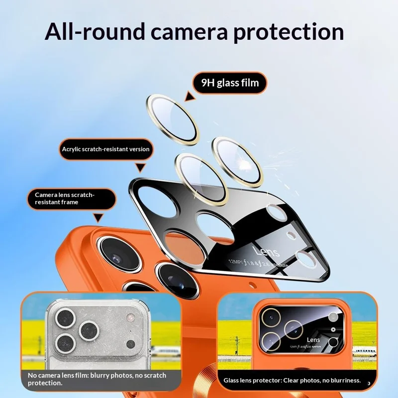 For iPhone 17 Pro Case CD Ring Magnetic TPU Phone Cover with Full Lens Guard / Screen Film - Orange