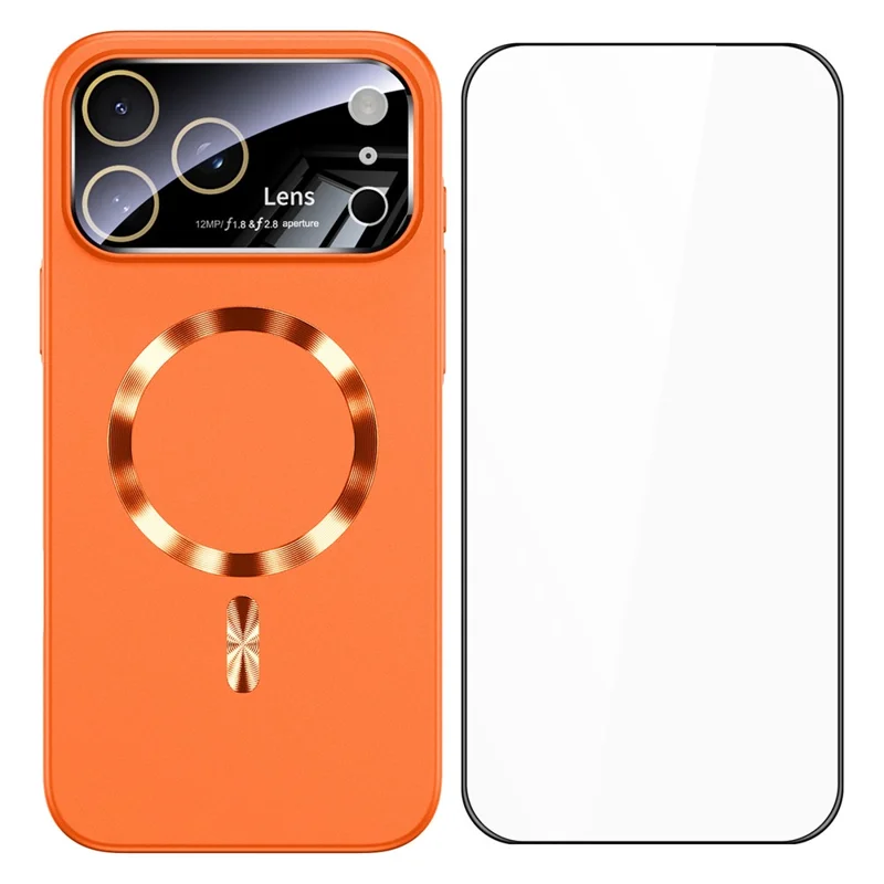 For iPhone 17 Pro Max Case CD Ring Magnetic TPU Phone Cover with Full Lens Guard / Screen Film - Orange