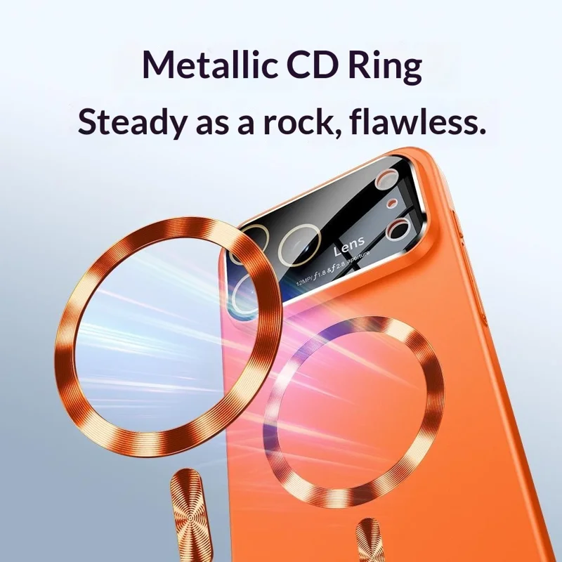 For iPhone 17 Pro Max Case CD Ring Magnetic TPU Phone Cover with Full Lens Guard / Screen Film - Orange