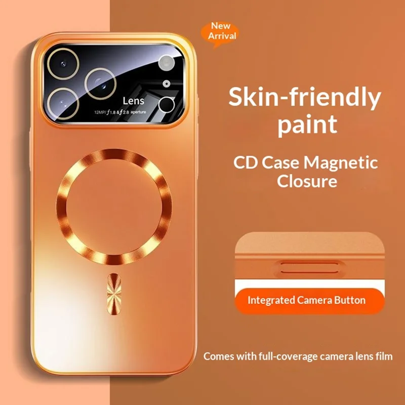 For iPhone 17 Pro Max Case CD Ring Magnetic TPU Phone Cover with Full Lens Guard / Screen Film - Orange