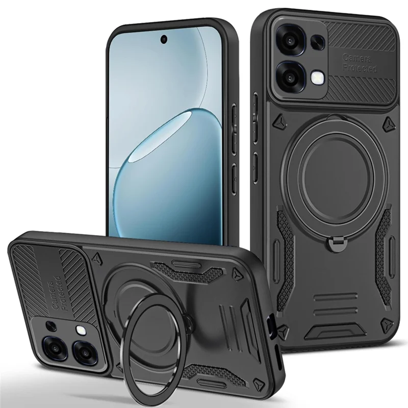 For Oppo A6 Pro 5G Magnetic Case Shockproof TPU + PC Phone Back Cover with Kickstand - Black