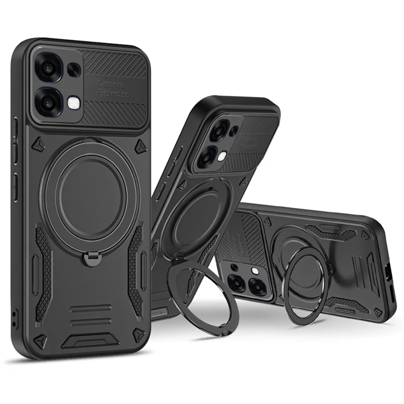 For Oppo A6 Pro 5G Magnetic Case Shockproof TPU + PC Phone Back Cover with Kickstand - Black