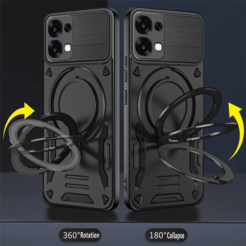 For Oppo A6 Pro 5G Magnetic Case Shockproof TPU + PC Phone Back Cover with Kickstand - Black