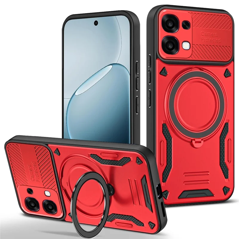 For Oppo A6 Pro 5G Magnetic Case Shockproof TPU + PC Phone Back Cover with Kickstand - Red