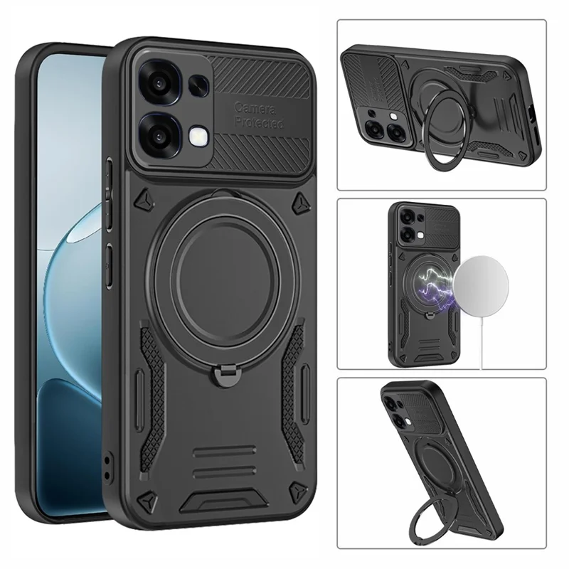 For Oppo A6 Pro 5G Magnetic Case Shockproof TPU + PC Phone Back Cover with Kickstand - Red