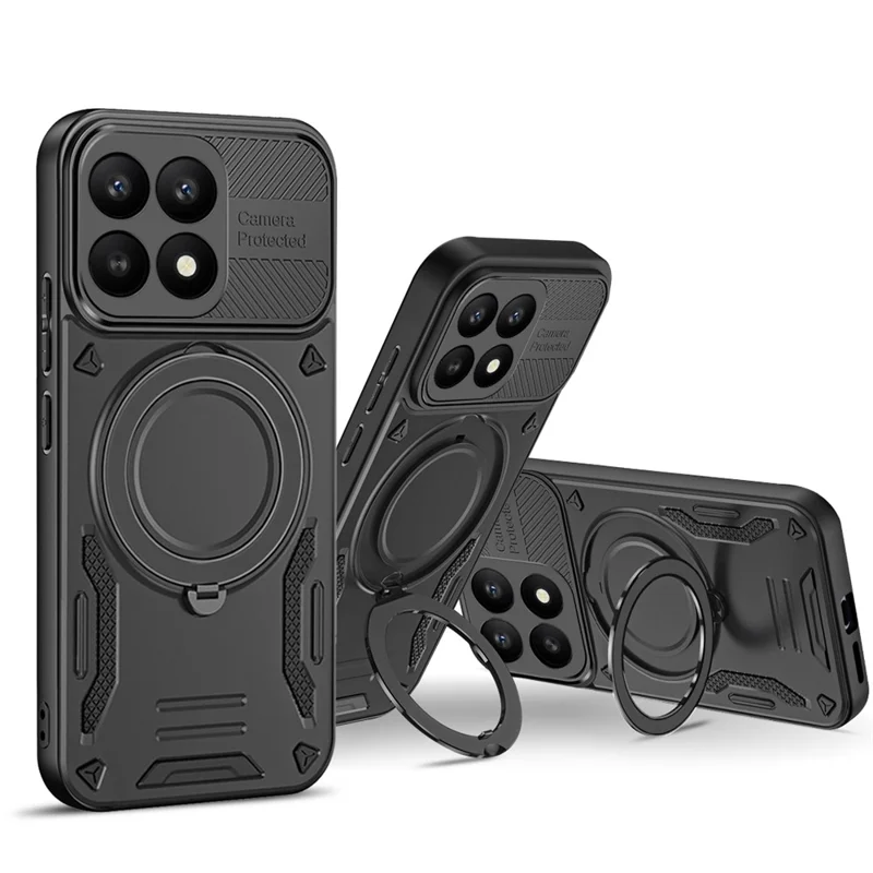 For Xiaomi 17 Magnetic Case Shockproof TPU + PC Phone Back Cover with Kickstand - Black