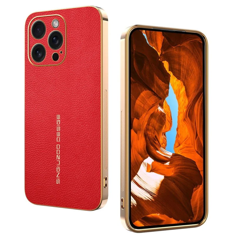 For iPhone 15 Pro Case Anti Scratch Litchi Texture TPU Leather PU Phone Back Cover - Red