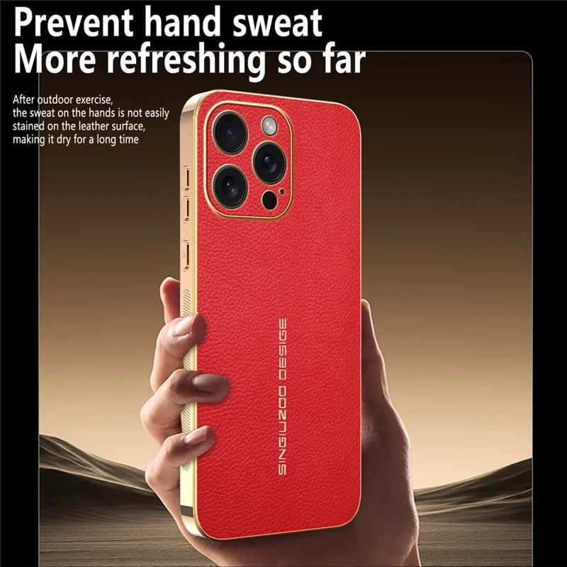 For iPhone 15 Pro Case Anti Scratch Litchi Texture TPU Leather PU Phone Back Cover - Red
