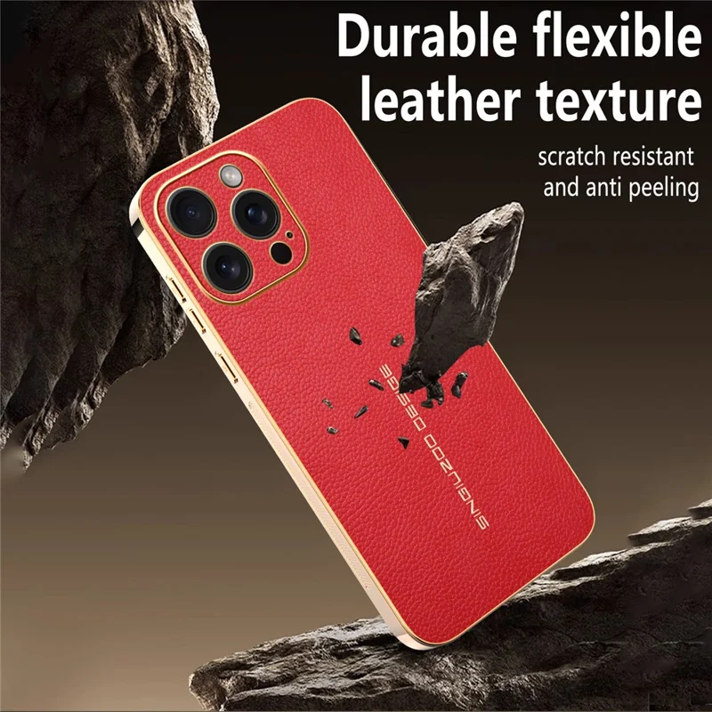 For iPhone 15 Pro Case Anti Scratch Litchi Texture TPU Leather PU Phone Back Cover - Red