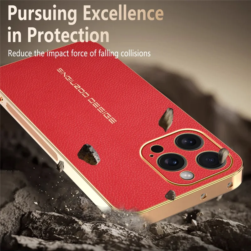 For iPhone 15 Pro Case Anti Scratch Litchi Texture TPU Leather PU Phone Back Cover - Red