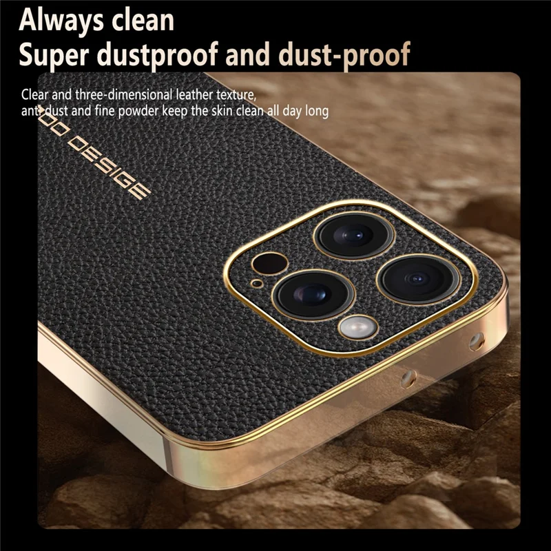 For iPhone 15 Pro Max Case Anti Scratch Litchi Texture TPU Leather PU Phone Back Cover - Black