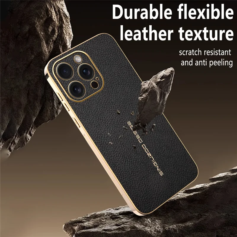 For iPhone 15 Pro Max Case Anti Scratch Litchi Texture TPU Leather PU Phone Back Cover - Black