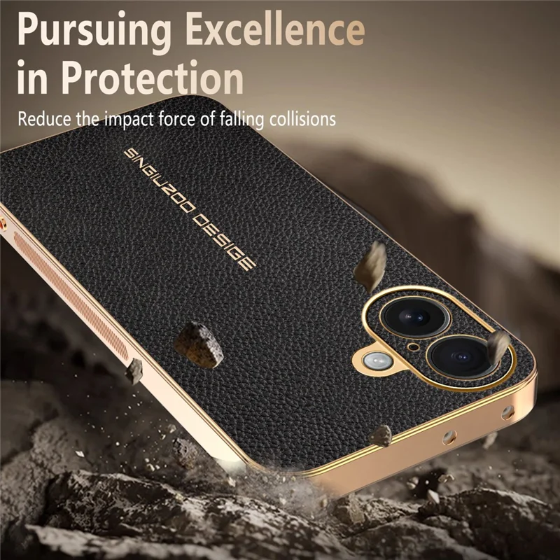 Für iPhone 16 Hülle Anti-Scratch Leder-Optik TPU Leder PU Handy-Rückseite - Schwarz