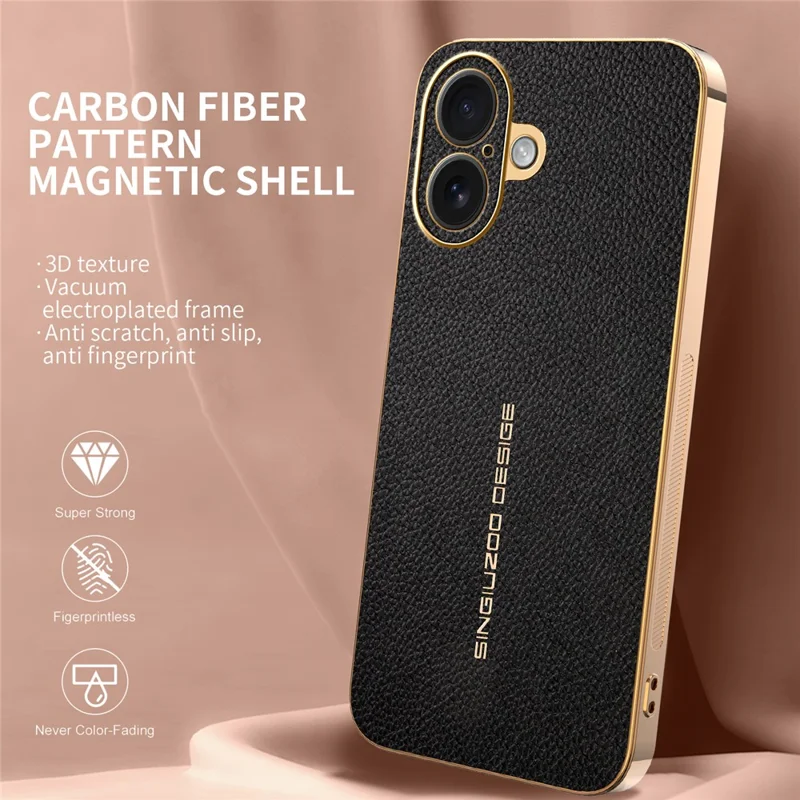 Für iPhone 16 Hülle Anti-Scratch Leder-Optik TPU Leder PU Handy-Rückseite - Schwarz