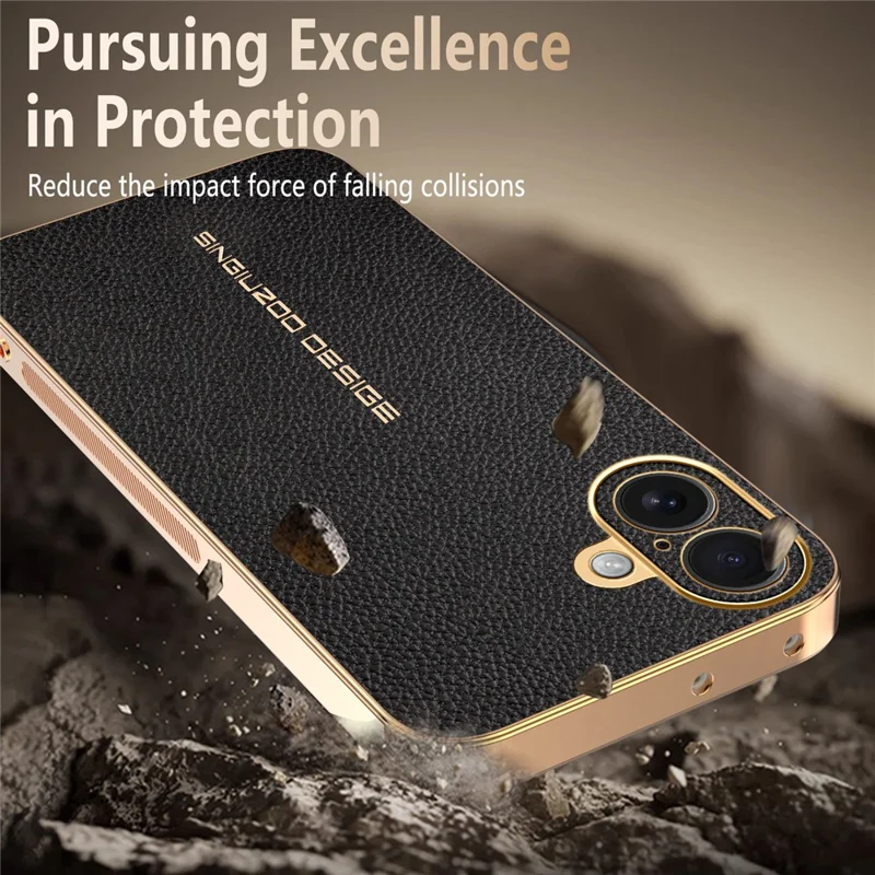 For iPhone 16 Plus Case Anti Scratch Litchi Texture TPU Leather PU Phone Back Cover - Black