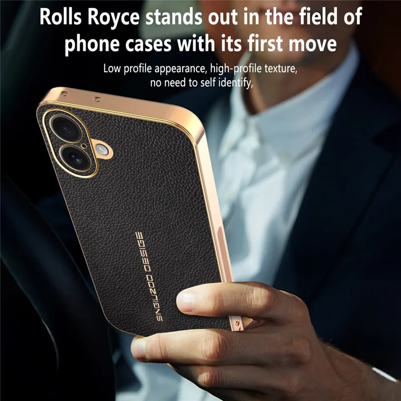 For iPhone 16 Plus Case Anti Scratch Litchi Texture TPU Leather PU Phone Back Cover - Black