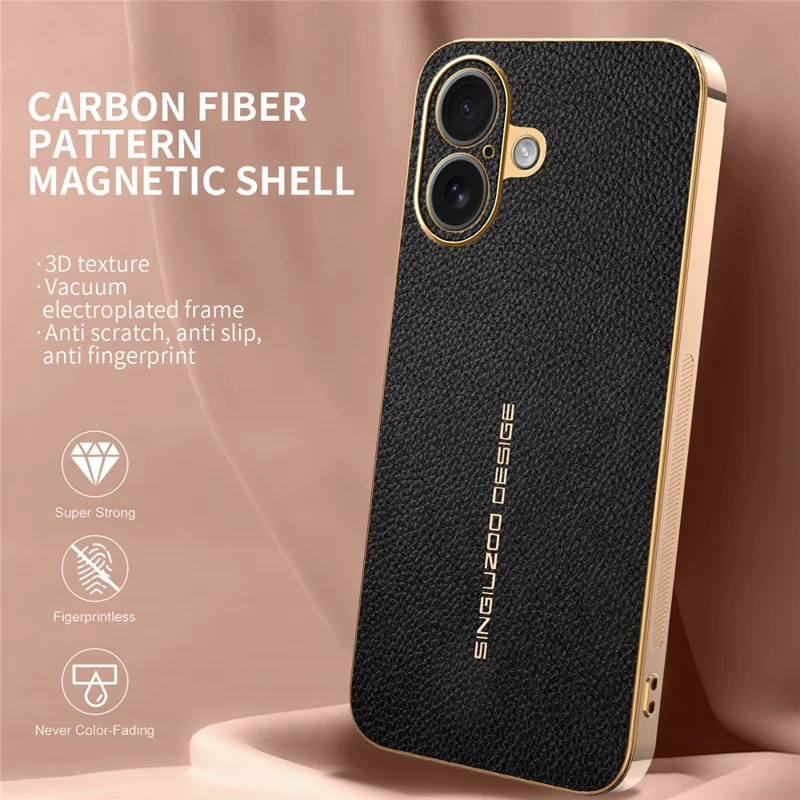 Für iPhone 17 Hülle Anti-Scratch Leder-Optik TPU Leder PU Handy-Rückseite - Schwarz