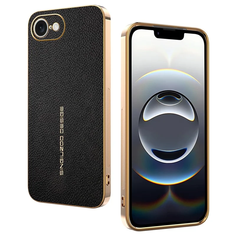 Funda para iPhone 16e, antiarañazos, textura de piel de cocodrilo, TPU y cuero PU, cubierta trasera para teléfono - Negro