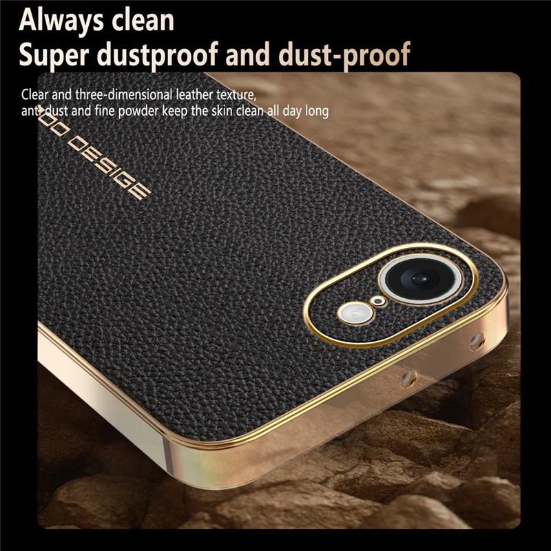 Funda para iPhone 16e, antiarañazos, textura de piel de cocodrilo, TPU y cuero PU, cubierta trasera para teléfono - Negro