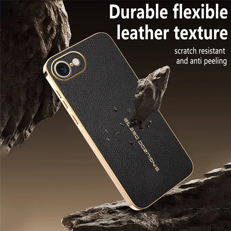 Funda para iPhone 16e, antiarañazos, textura de piel de cocodrilo, TPU y cuero PU, cubierta trasera para teléfono - Negro