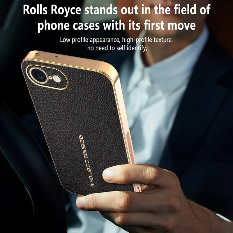 Funda para iPhone 16e, antiarañazos, textura de piel de cocodrilo, TPU y cuero PU, cubierta trasera para teléfono - Negro