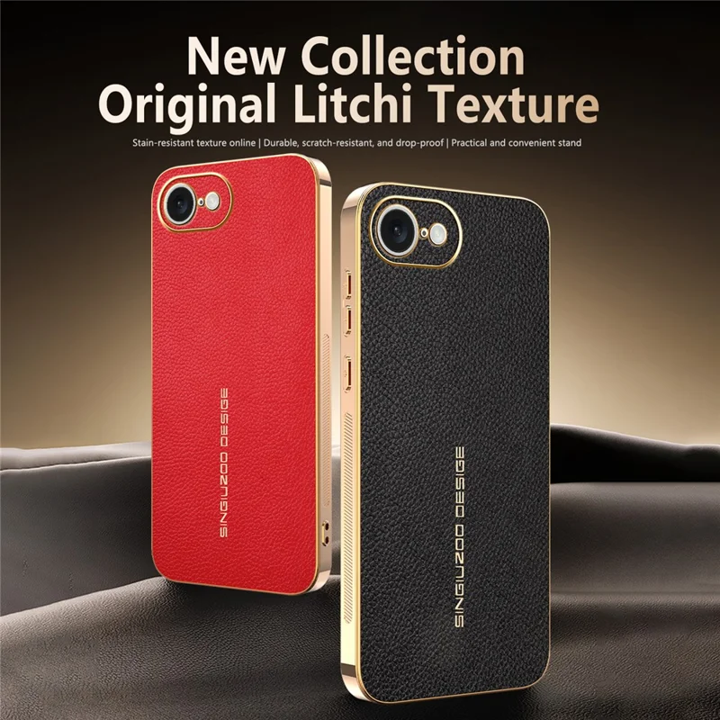 Funda para iPhone 16e, antiarañazos, textura de piel de cocodrilo, TPU y cuero PU, cubierta trasera para teléfono - Negro