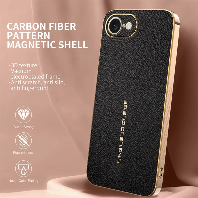 Funda para iPhone 16e, antiarañazos, textura de piel de cocodrilo, TPU y cuero PU, cubierta trasera para teléfono - Negro