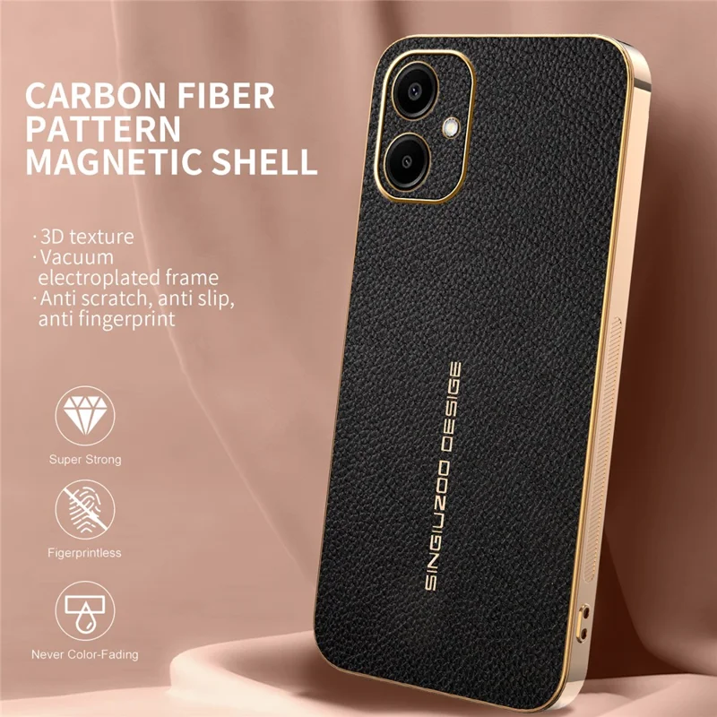 Phone Case For Samsung Galaxy A06 4G  /  A06 5G Anti Scratch Litchi Texture TPU Leather PU Phone Back Cover - Black