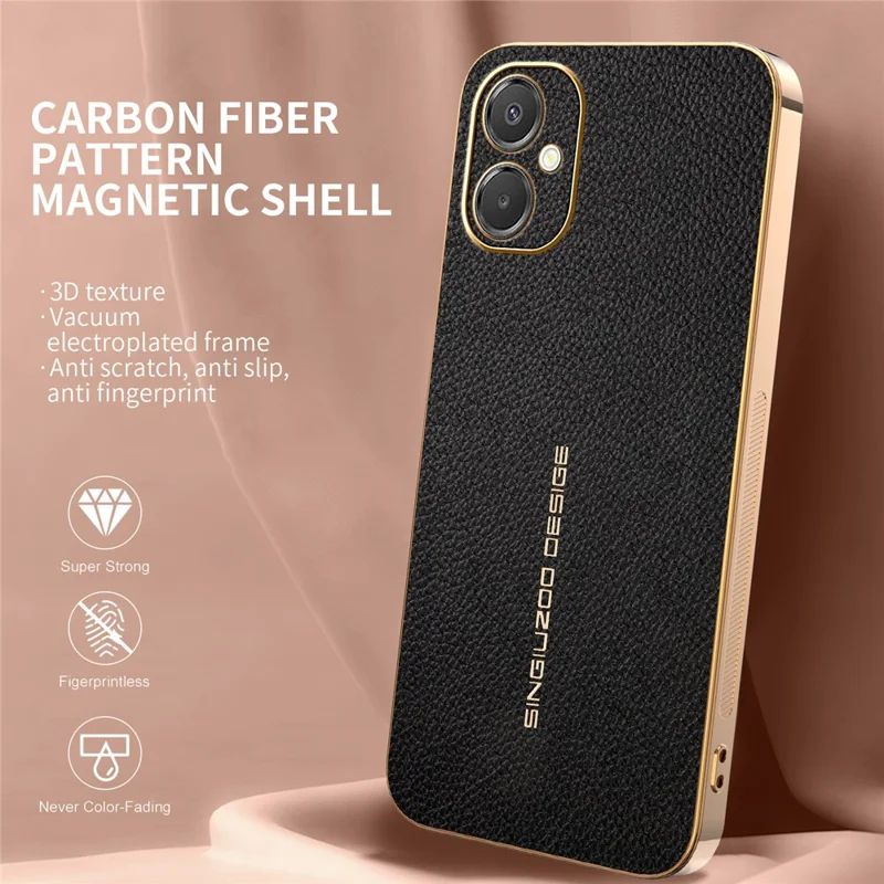 Phone Case For Samsung Galaxy A06 5G  /  F06 5G   /  M06 5G Anti Scratch Litchi Texture TPU Leather PU Phone Back Cover  - Black