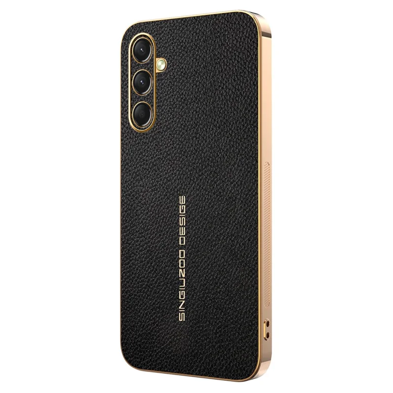 Telefoonhoesje voor Samsung Galaxy A16 5G / A16 4G, krasbestendig, met Litchi-structuur, TPU lederen PU achterkant - Zwart