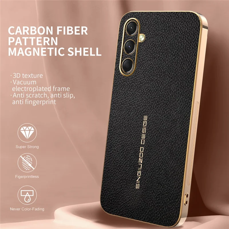 Telefoonhoesje voor Samsung Galaxy A16 5G / A16 4G, krasbestendig, met Litchi-structuur, TPU lederen PU achterkant - Zwart