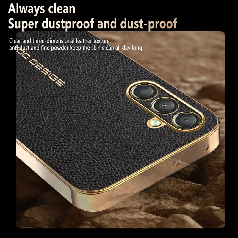 For Samsung Galaxy A25 5G (Global) (161mm) Case Anti Scratch Litchi Texture TPU Leather PU Phone Back Cover - Black