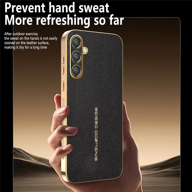 For Samsung Galaxy A25 5G (Global) (161mm) Case Anti Scratch Litchi Texture TPU Leather PU Phone Back Cover - Black