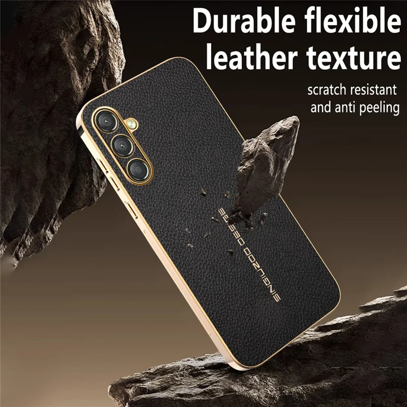 For Samsung Galaxy A25 5G (Global) (161mm) Case Anti Scratch Litchi Texture TPU Leather PU Phone Back Cover - Black