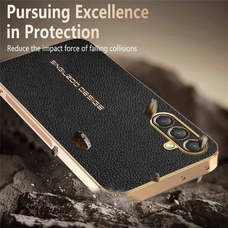 For Samsung Galaxy A25 5G (Global) (161mm) Case Anti Scratch Litchi Texture TPU Leather PU Phone Back Cover - Black