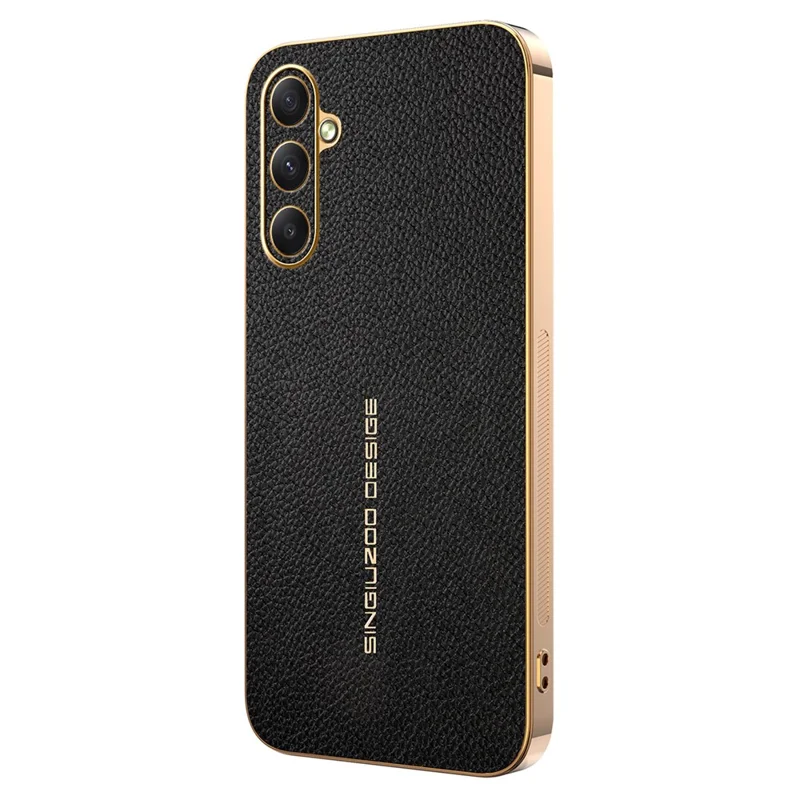 For Samsung Galaxy A35 5G Case Anti Scratch Litchi Texture TPU Leather PU Phone Back Cover - Black