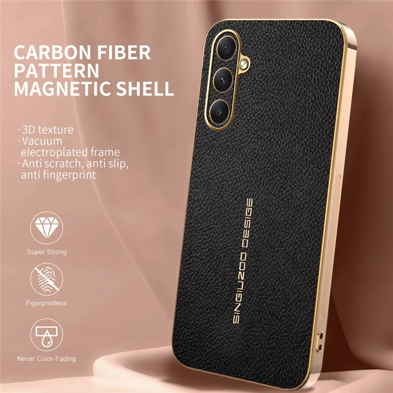 For Samsung Galaxy A35 5G Case Anti Scratch Litchi Texture TPU Leather PU Phone Back Cover - Black