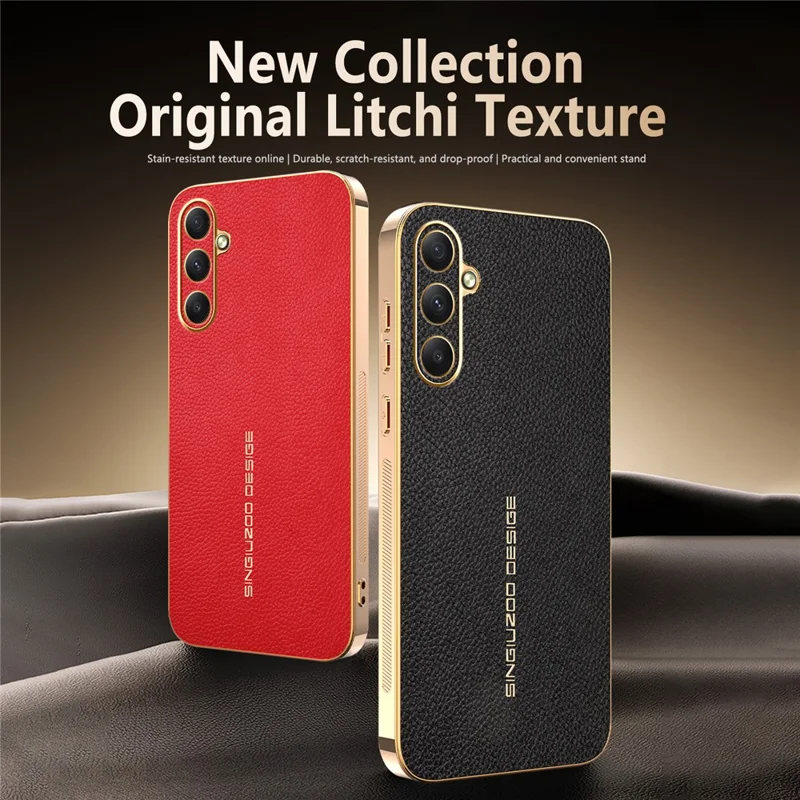 For Samsung Galaxy A35 5G Case Anti Scratch Litchi Texture TPU Leather PU Phone Back Cover - Black