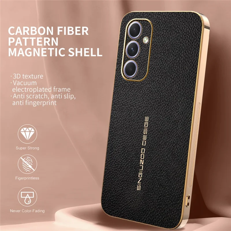 For Samsung Galaxy A54 5G Case Anti Scratch Litchi Texture TPU Leather PU Phone Back Cover - Black